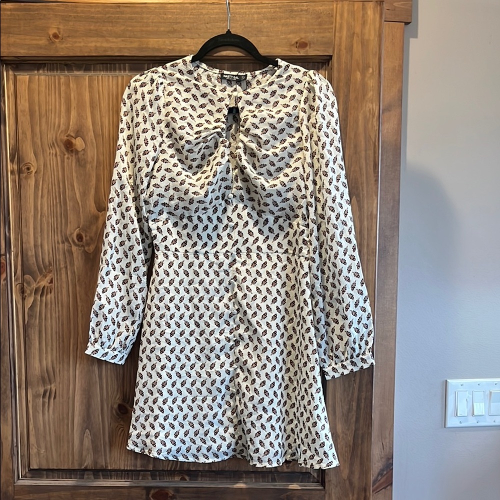 Nasty Gal Cream Fit and Flare Dress with Bishop Sleeves